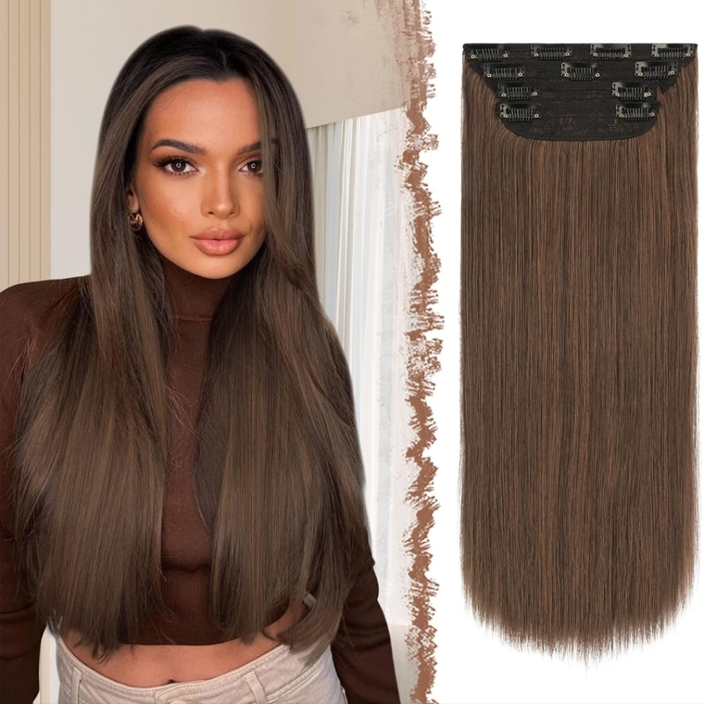 Clip in Hair Extensions 4PCS Chocolate Brown Thick Highlight Hairpieces
